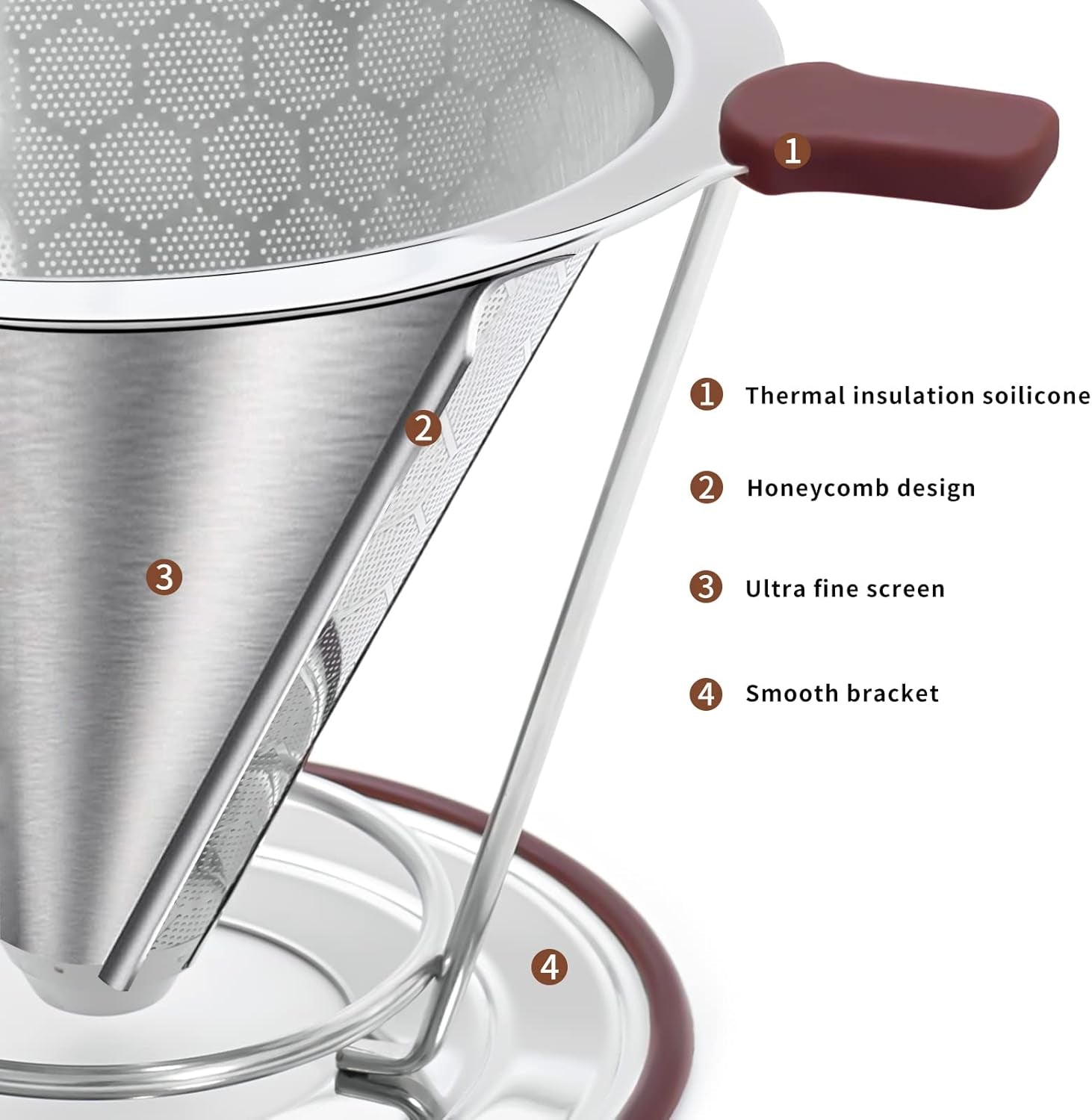 Experience Rich Flavor with the MISETTO Stainless Steel Pour Over Coffee Dripper - Easy to Clean, Reusable Cone Filter for Perfect Brews Anywhere