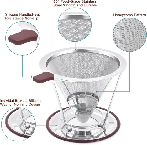Experience Rich Flavor with the MISETTO Stainless Steel Pour Over Coffee Dripper - Easy to Clean, Reusable Cone Filter for Perfect Brews Anywhere