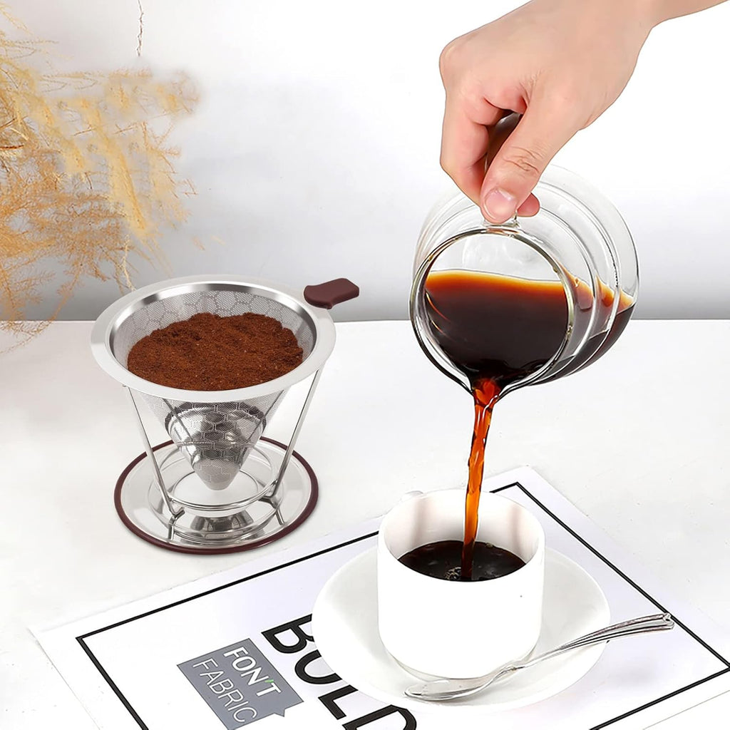 Experience Rich Flavor with the MISETTO Stainless Steel Pour Over Coffee Dripper - Easy to Clean, Reusable Cone Filter for Perfect Brews Anywhere