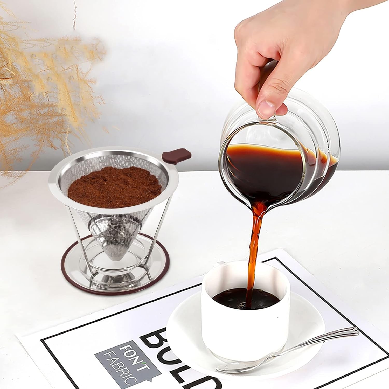 Experience Rich Flavor with the MISETTO Stainless Steel Pour Over Coffee Dripper - Easy to Clean, Reusable Cone Filter for Perfect Brews Anywhere