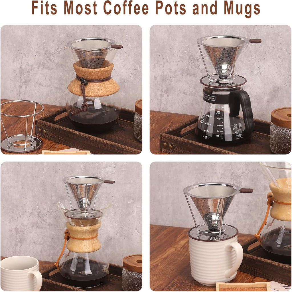 Experience Rich Flavor with the MISETTO Stainless Steel Pour Over Coffee Dripper - Easy to Clean, Reusable Cone Filter for Perfect Brews Anywhere